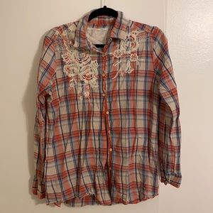 Plaid Johnny Was Embroidered top